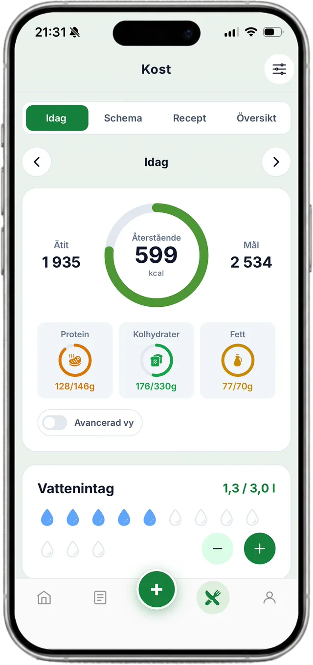 Kost i Frog Fitness-appen
