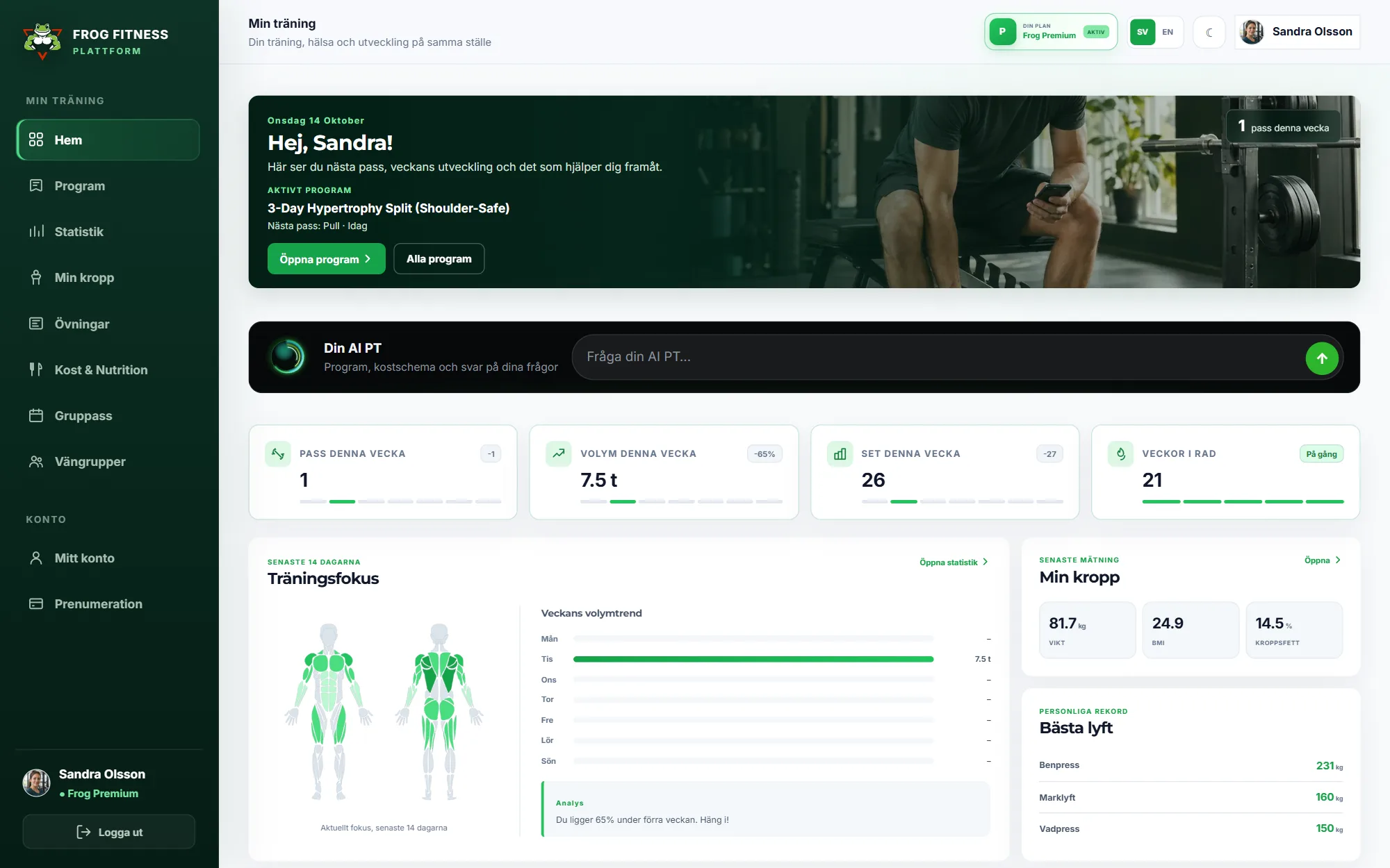 Frog Fitness webbplattform